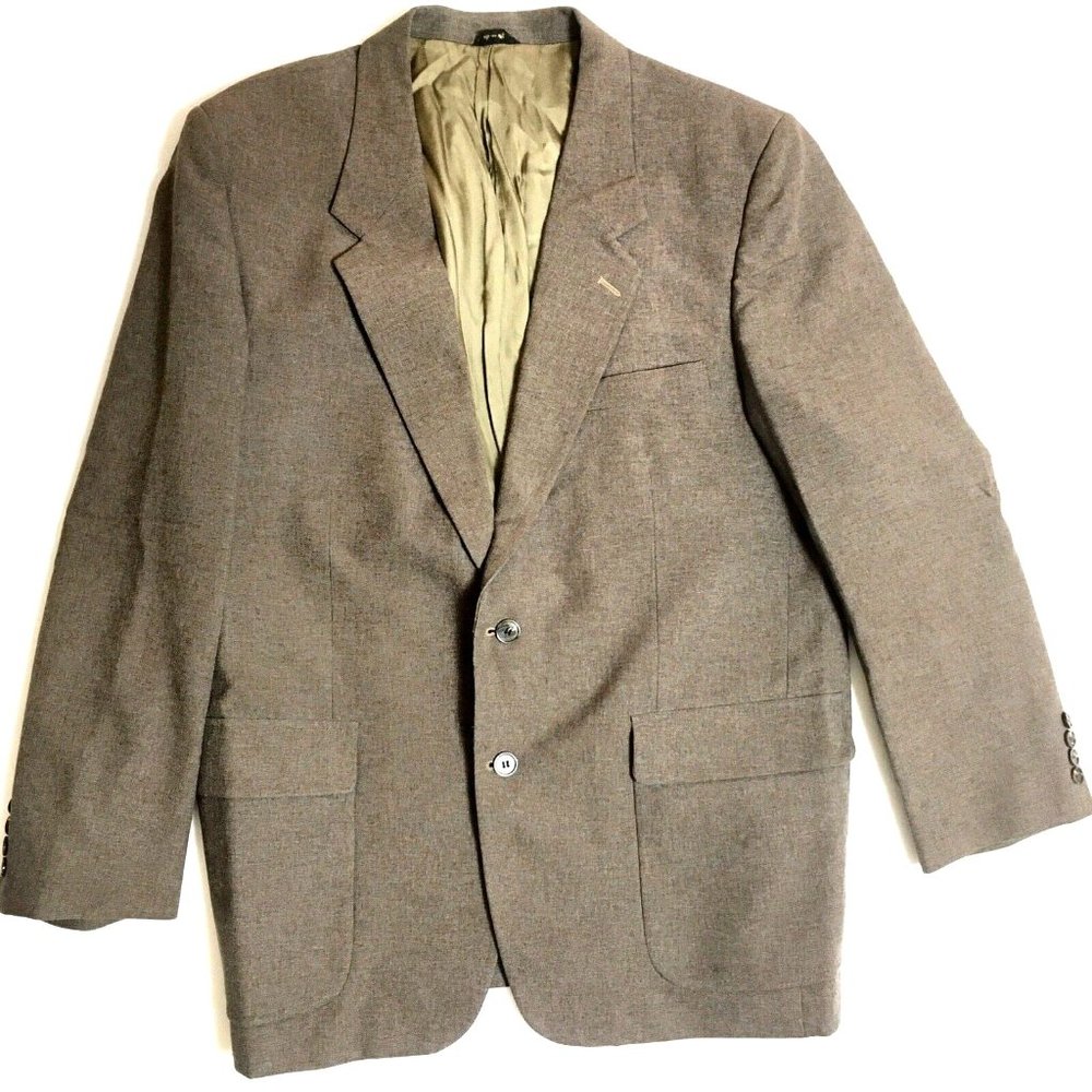 VINTAGE Brown Two Button Sports Coat Mens 46R Westchester Classics Blazer Jacket